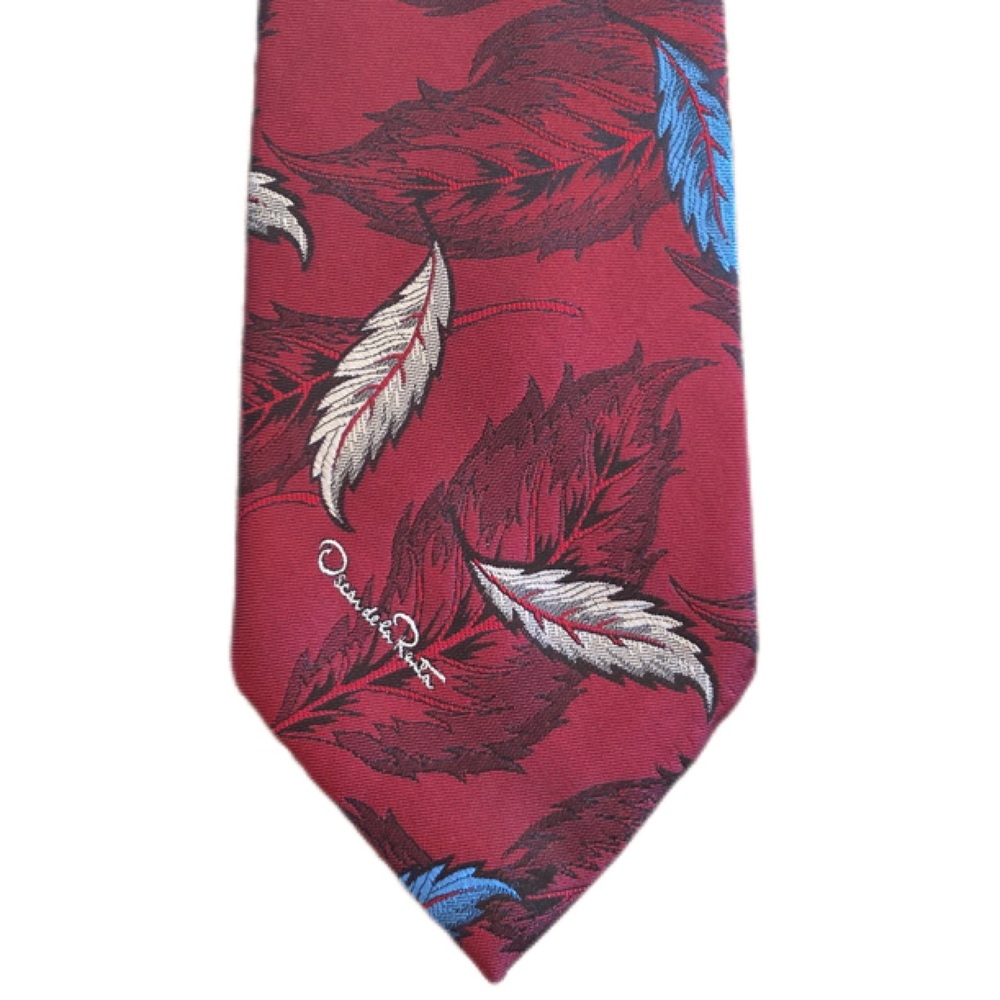 Oscar De La Renta Neck Tie Vintage Logo Feather